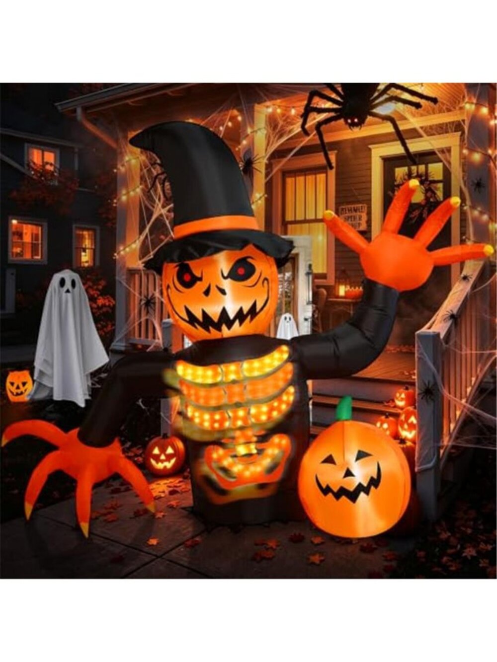 Halloween Inflatable 6FT Skeleton Pumpkin Inflatable with Magic Lightshow